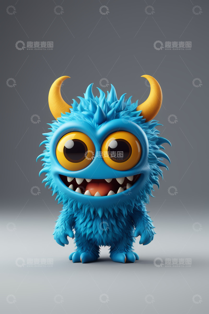 高清大图下载【趣麦麦图】蓝色卡通怪物3D形象