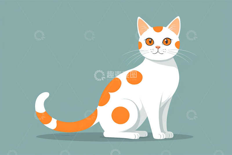 高清大图下载【趣麦麦图】坐姿橙白相间猫咪插画