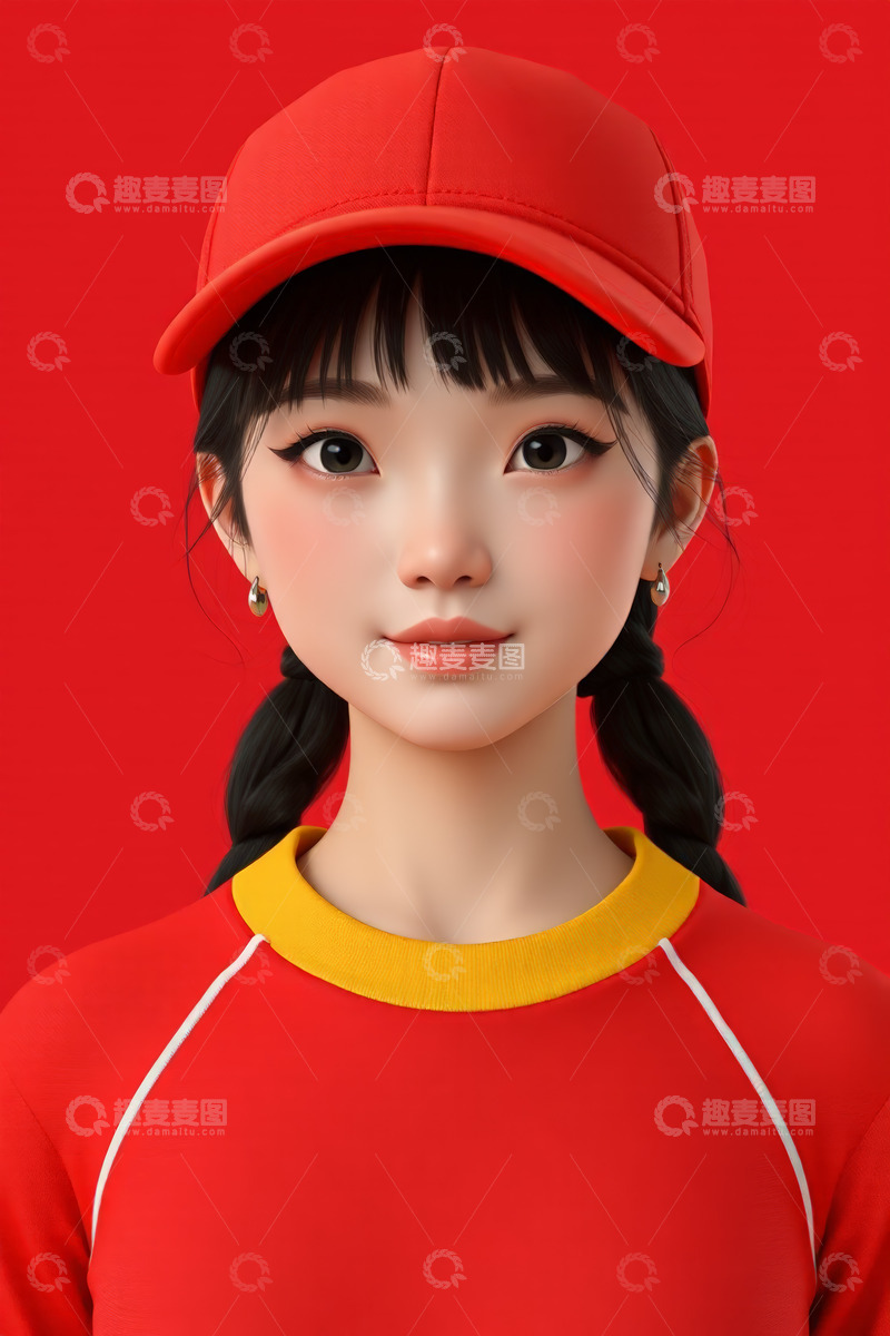 高清大图下载【趣麦麦图】红衣戴帽女孩肖像