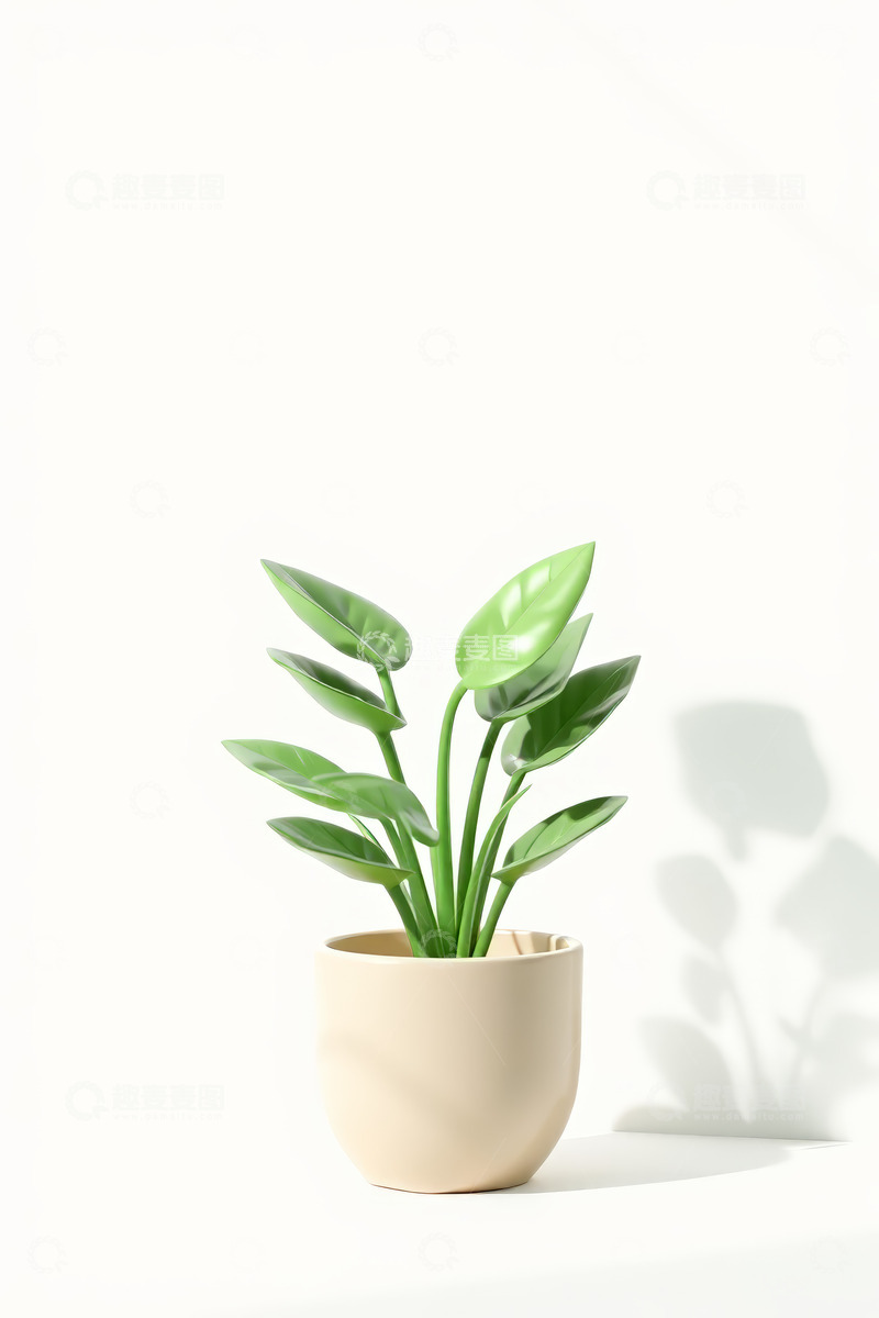 高清大图下载【趣麦麦图】米色花盆中的绿色植物