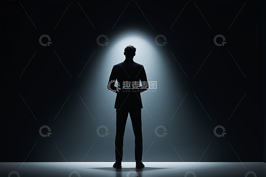 商务男士背对镜头站于聚光灯下