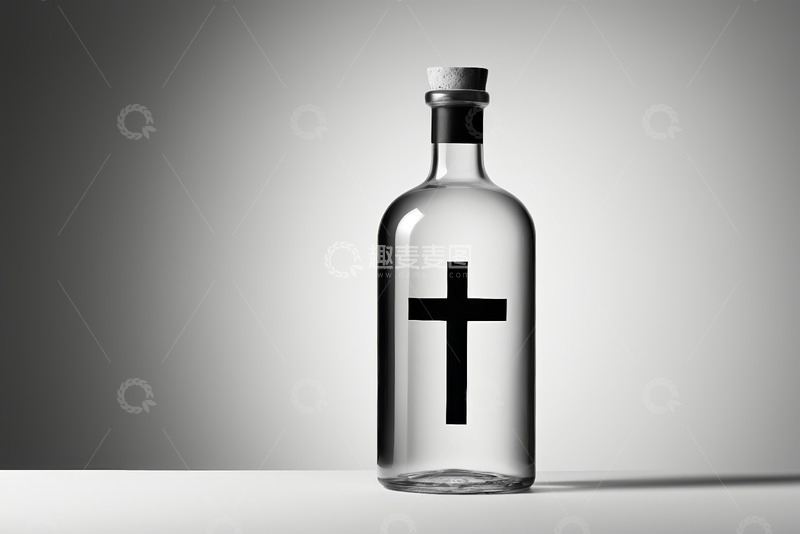 高清大图下载【趣麦麦图】带十字架标志的透明玻璃瓶