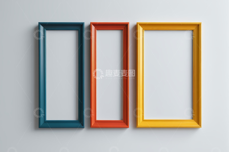 高清大图下载【趣麦麦图】三色相框排列于白墙