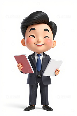 卡通西装男人手持文件