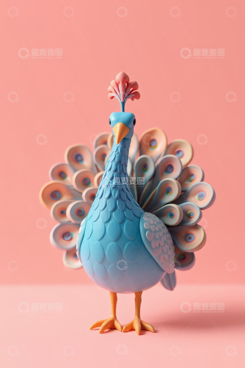高清大图下载【趣麦麦图】蓝色卡通孔雀展示