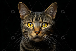 黑背景下虎斑猫特写