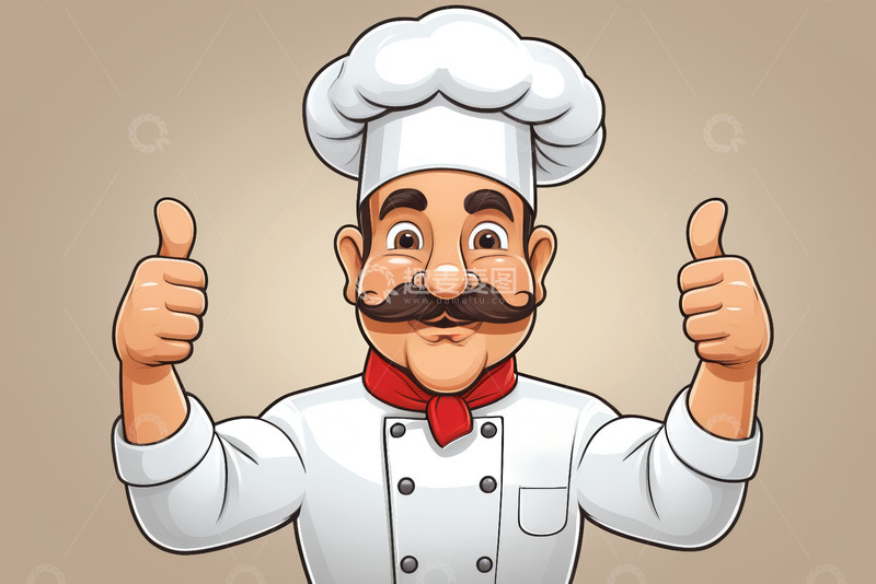 高清大图下载【趣麦麦图】卡通厨师竖起双大拇指