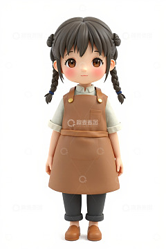 扎双马尾穿围裙的卡通女孩