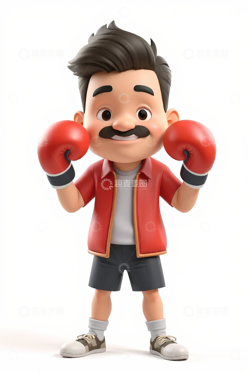 高清大图下载【趣麦麦图】卡通男人戴拳击手套形象