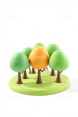 绿色树木环绕的黄色球体