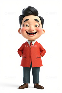 卡通男人身着红衣叉腰形象