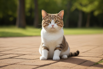 户外坐着的可爱猫咪