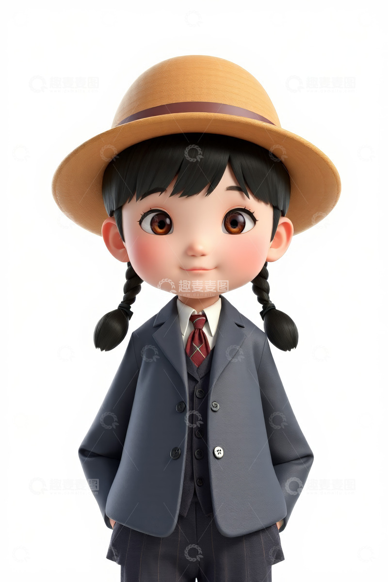 高清大图下载【趣麦麦图】戴帽双马尾卡通女孩形象