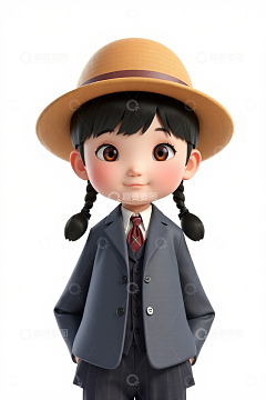 戴帽双马尾卡通女孩形象