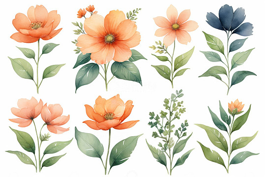 手绘水彩花卉植物素材