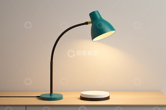 桌上亮着的绿色台灯