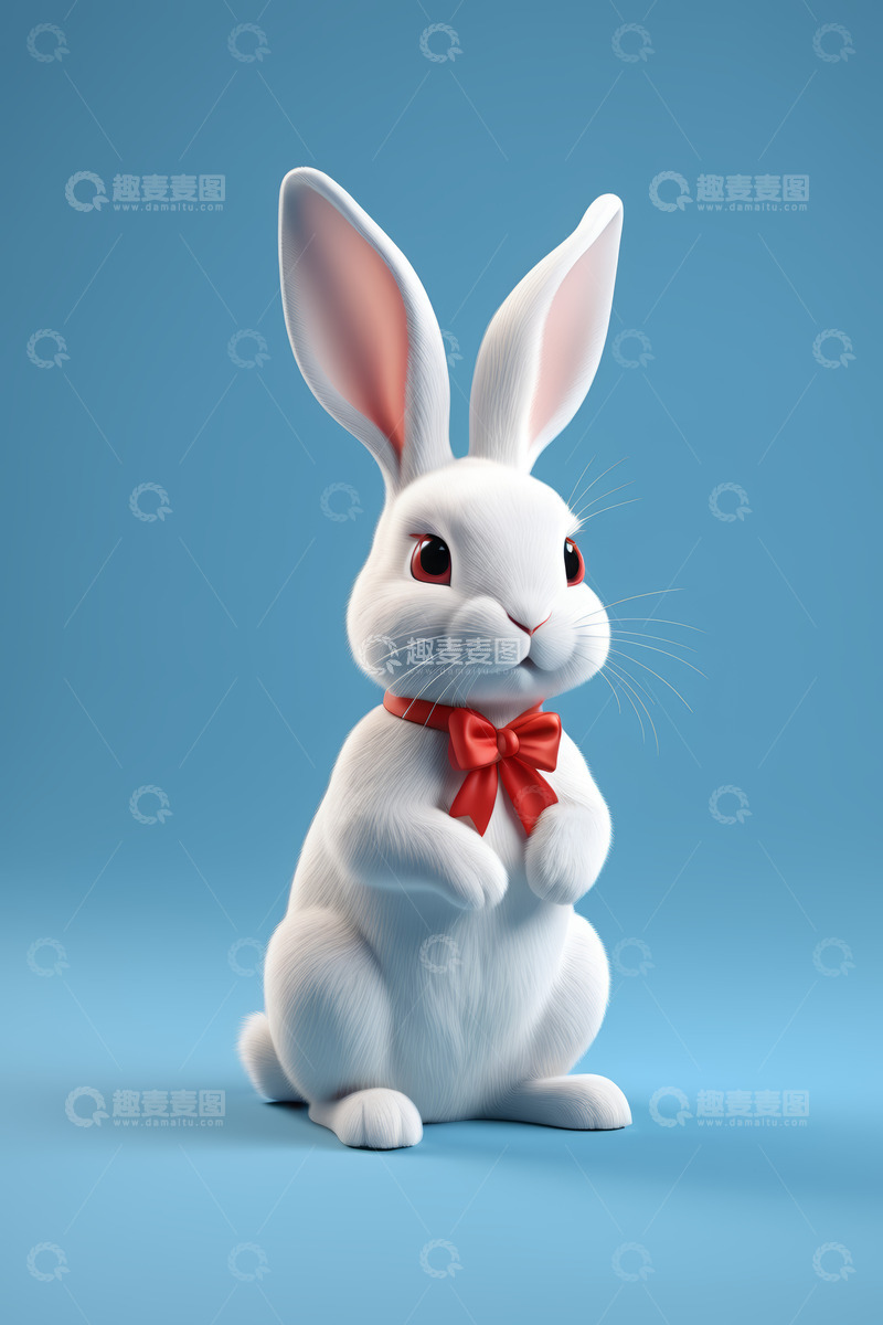 高清大图下载【趣麦麦图】白色兔子配红色领结特写