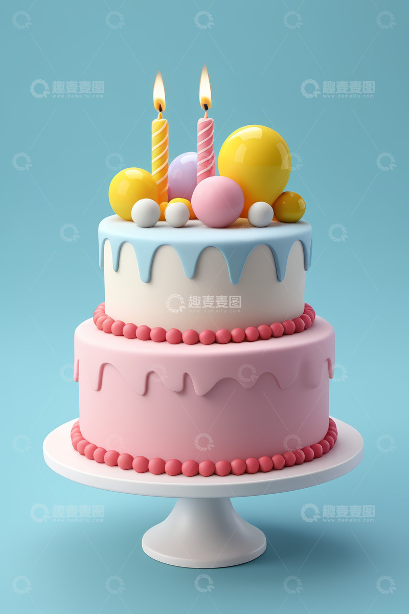 高清大图下载【趣麦麦图】双色生日蛋糕带蜡烛装饰
