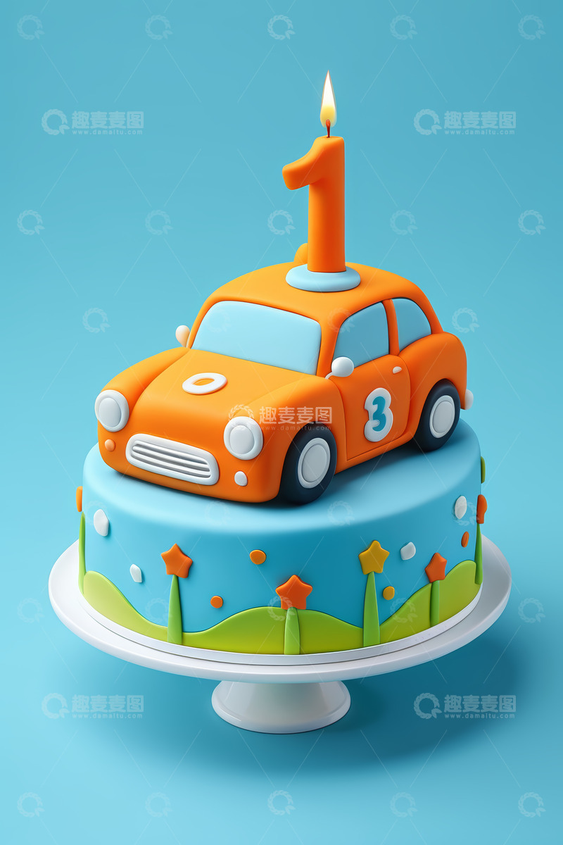 高清大图下载【趣麦麦图】汽车造型一岁生日蛋糕