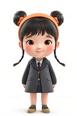 扎双马尾的卡通小女孩形象