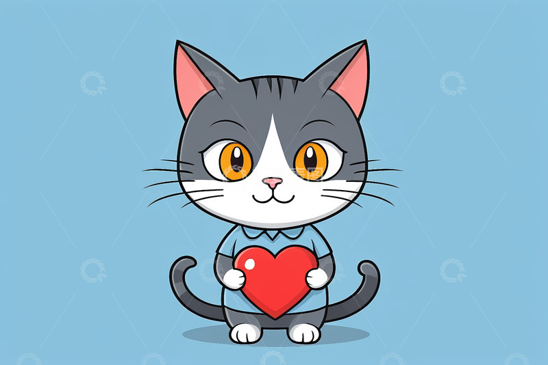 高清大图下载【趣麦麦图】卡通猫咪手持爱心图案
