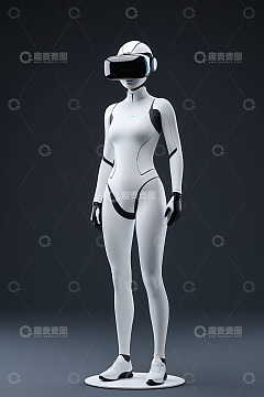 穿戴VR设备的人形机器人