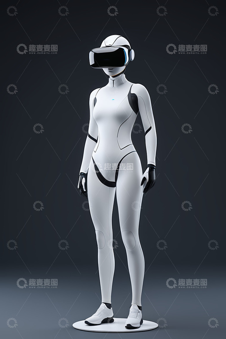 穿戴VR设备的人形机器人