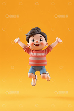 跳跃的卡通小男孩素材