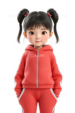扎双马尾穿红衣的卡通小女孩