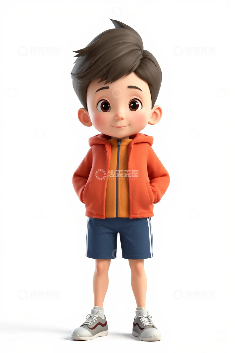 高清大图下载【趣麦麦图】卡通男孩站立穿橙色外套