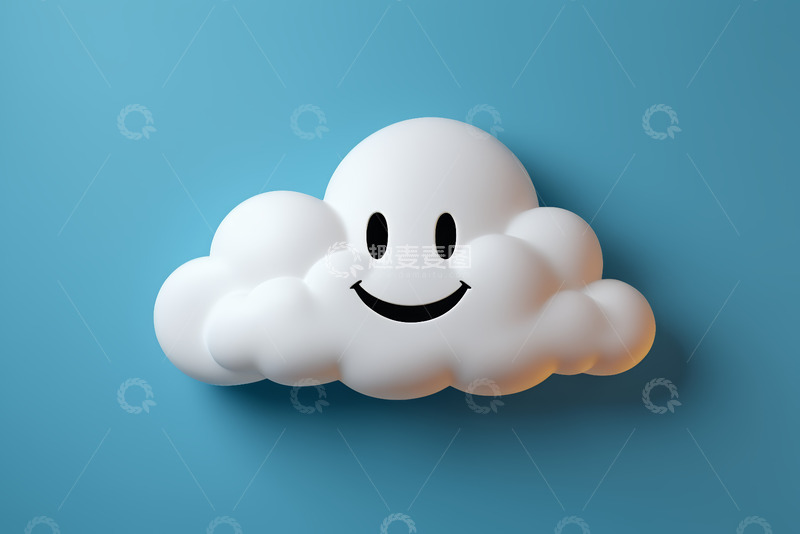 高清大图下载【趣麦麦图】蓝色背景微笑云朵3D素材