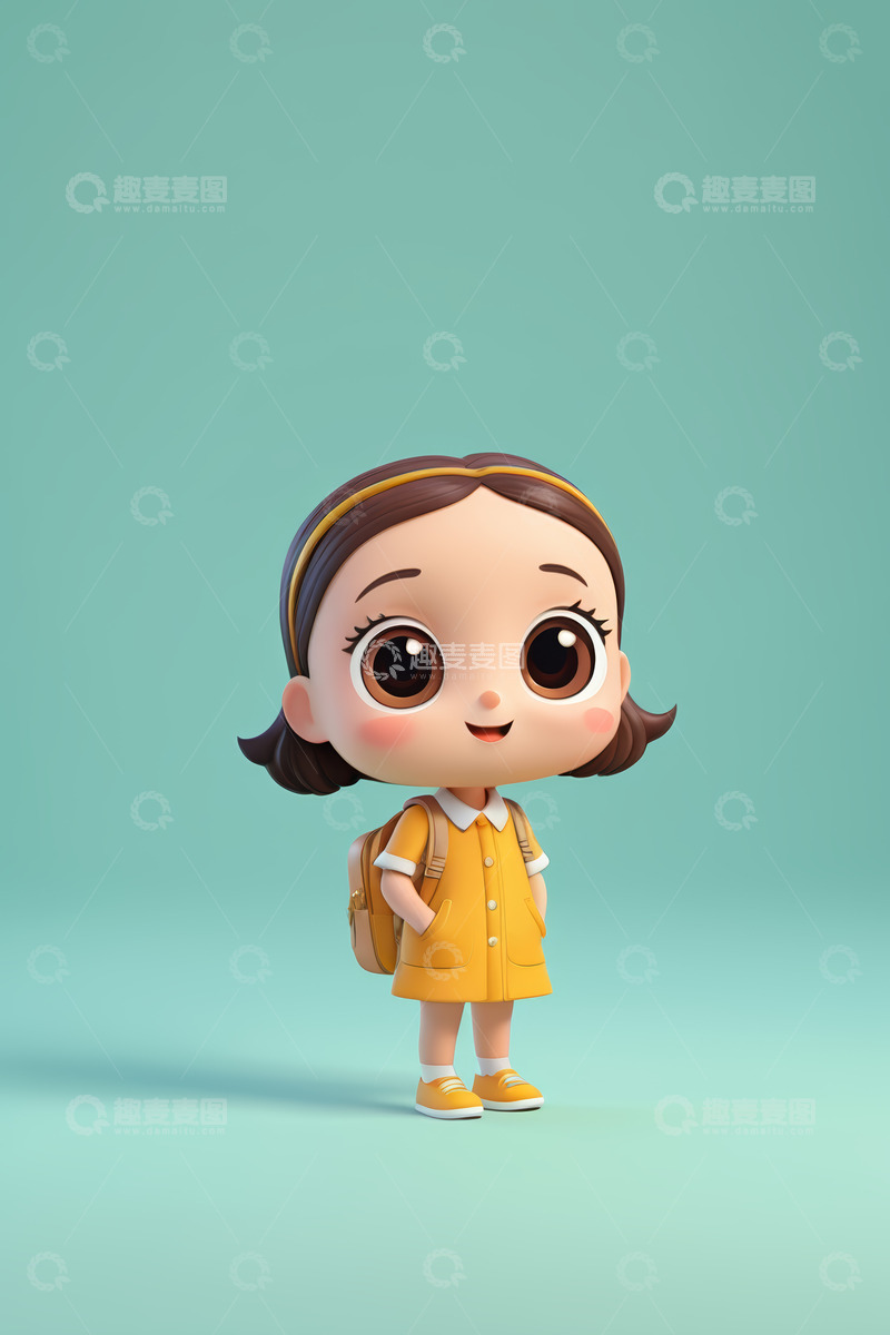 高清大图下载【趣麦麦图】背书包的卡通小女孩形象