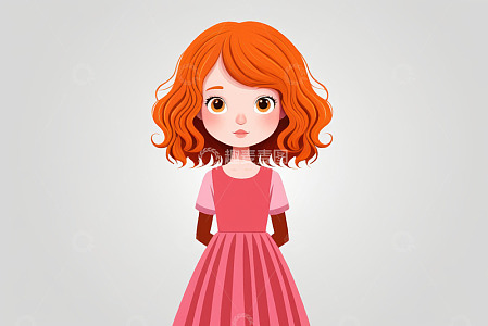 红发女孩卡通形象插画