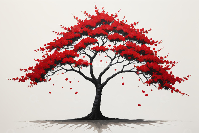 高清大图下载【趣麦麦图】红色花朵盛开的树木