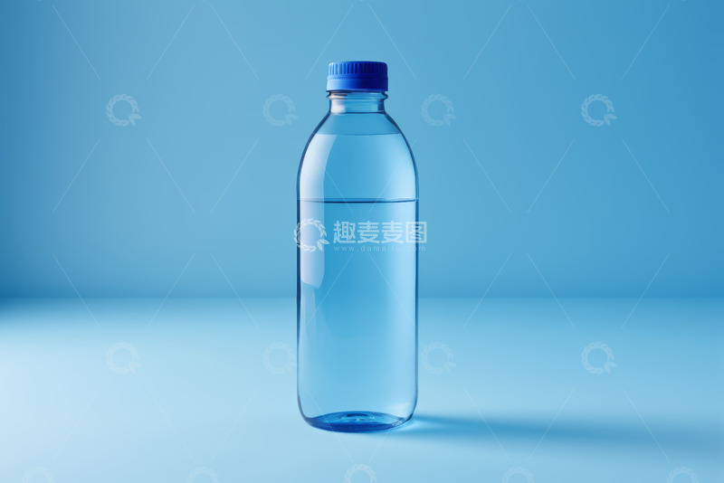 高清大图下载【趣麦麦图】蓝色背景下的透明水瓶