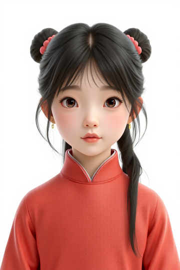 穿中式服装的卡通小女孩