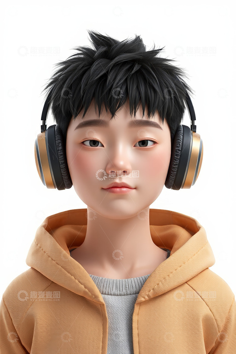 戴耳机的亚洲男孩