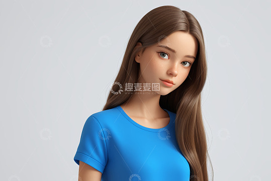 穿蓝色上衣的女性肖像