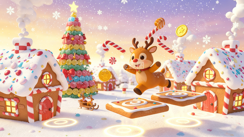 高清大图下载【趣麦麦图】圣诞甜品面包城堡可爱麋鹿