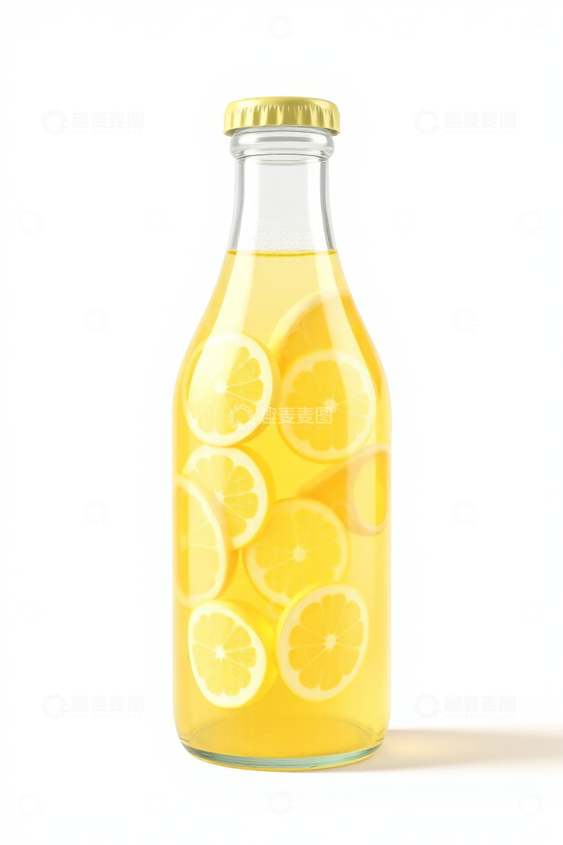 高清大图下载【趣麦麦图】玻璃瓶中装着柠檬片的果汁