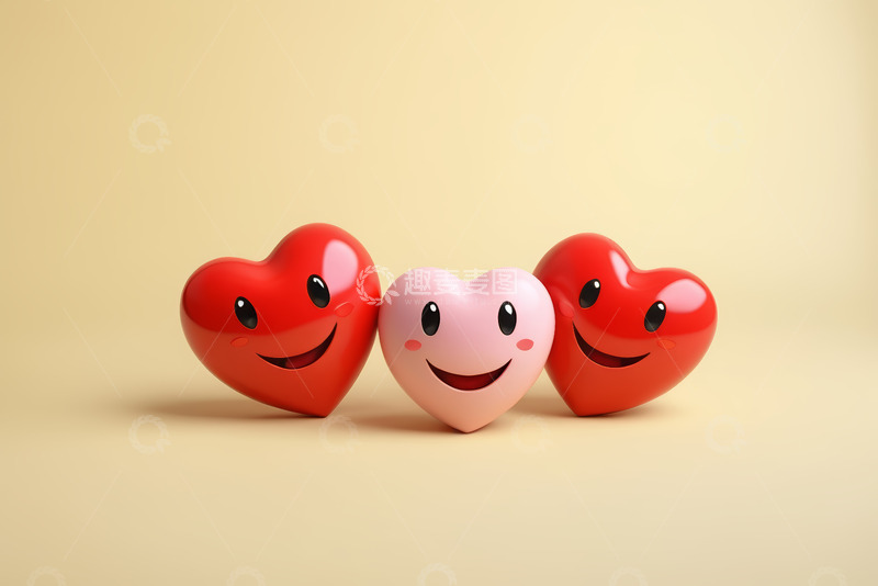 高清大图下载【趣麦麦图】三颗带笑脸的心形摆件