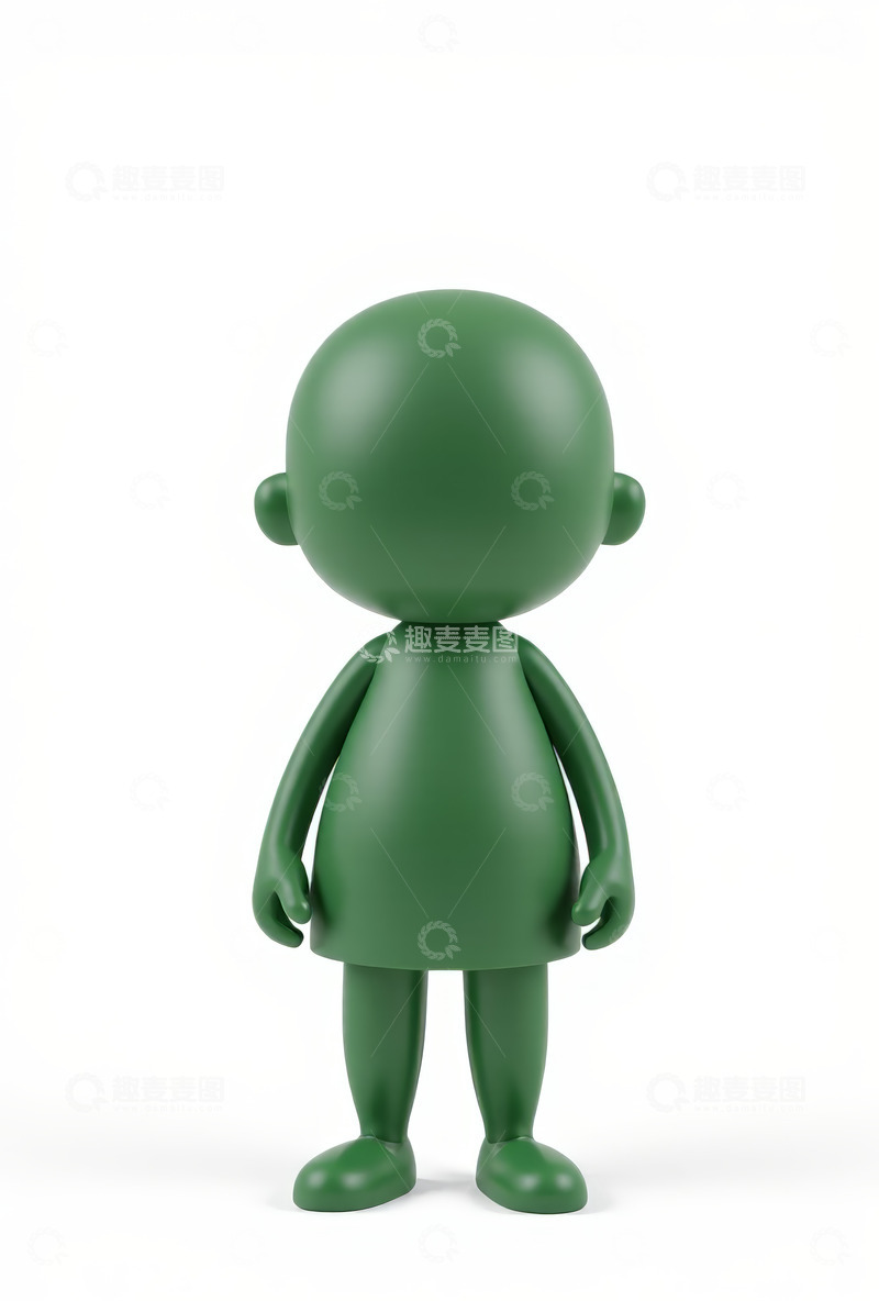 高清大图下载【趣麦麦图】绿色卡通人物背影模型