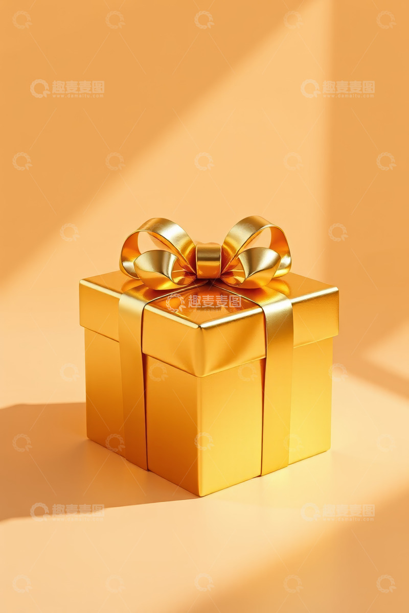 高清大图下载【趣麦麦图】金色礼品盒带蝴蝶结特写