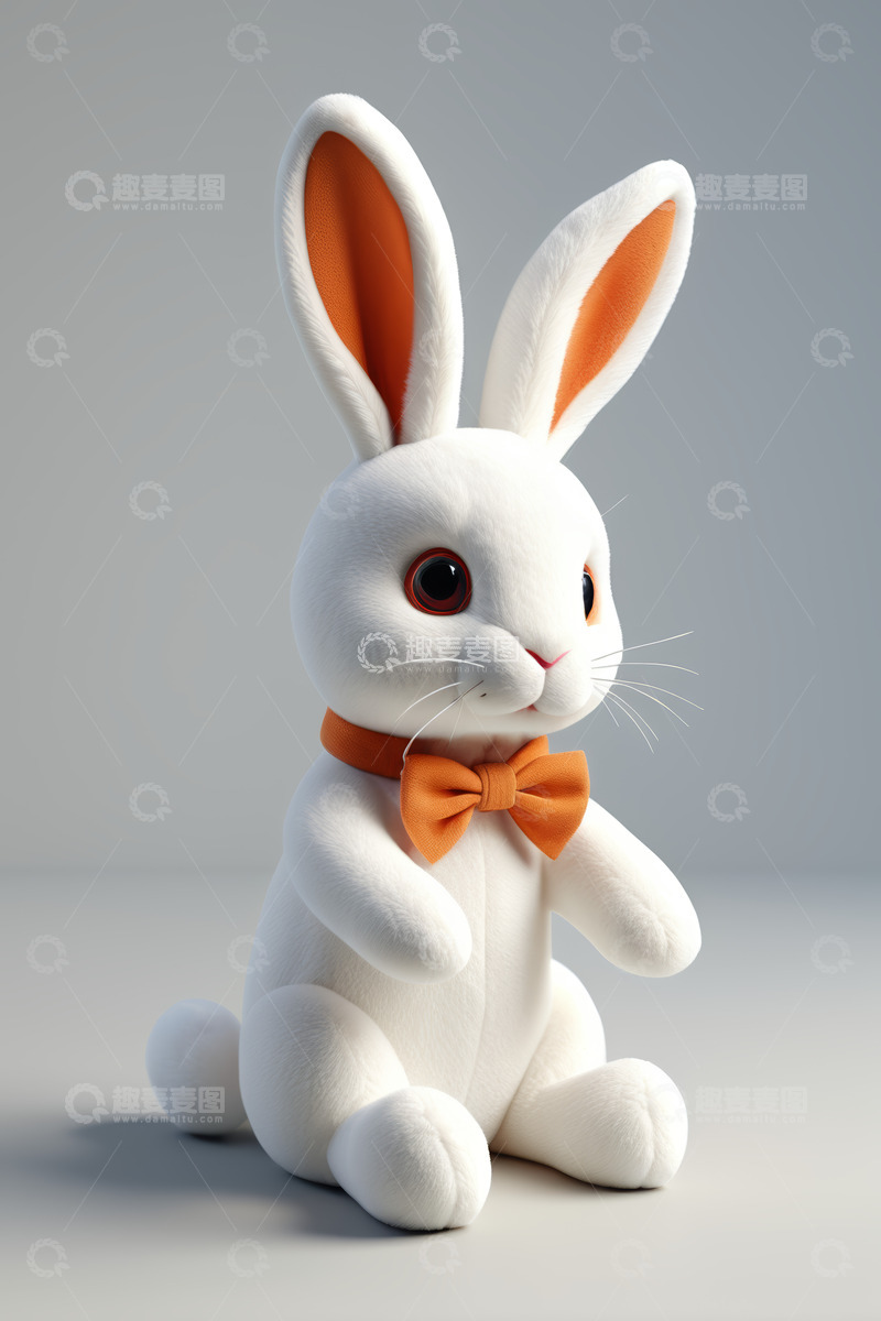 高清大图下载【趣麦麦图】戴领结的可爱白兔形象素材
