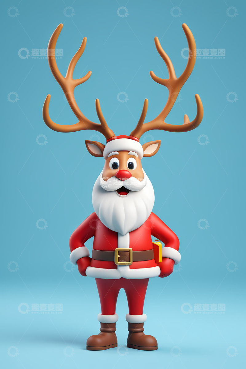 高清大图下载【趣麦麦图】卡通驯鹿形象圣诞老人素材