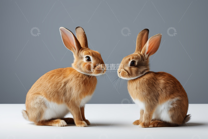 高清大图下载【趣麦麦图】两只可爱兔子相对而坐