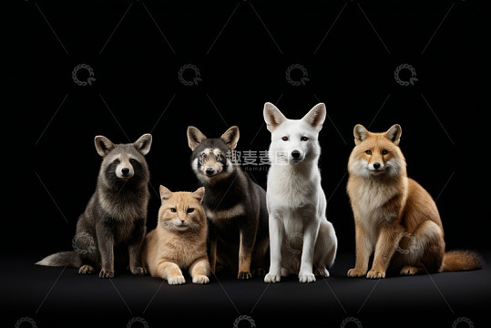 猫狐犬等动物合影