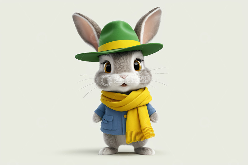 高清大图下载【趣麦麦图】戴帽穿衣的卡通兔子形象
