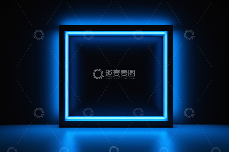 高清大图下载【趣麦麦图】蓝色发光方形霓虹框背景