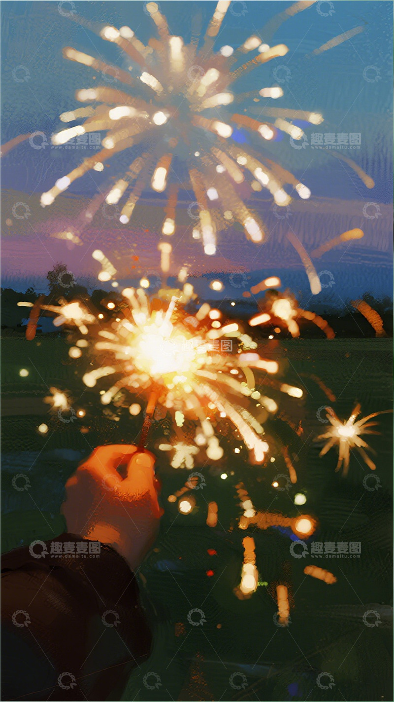 高清大图下载【趣麦麦图】烟花绽放夜空欢庆